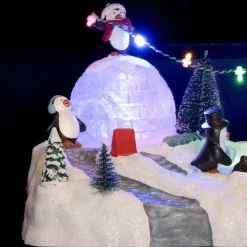 Village De Noël Lumineux|KAEMINGK Scène de vie illuminée à piles Aire de jeu des pingouins Multicolore