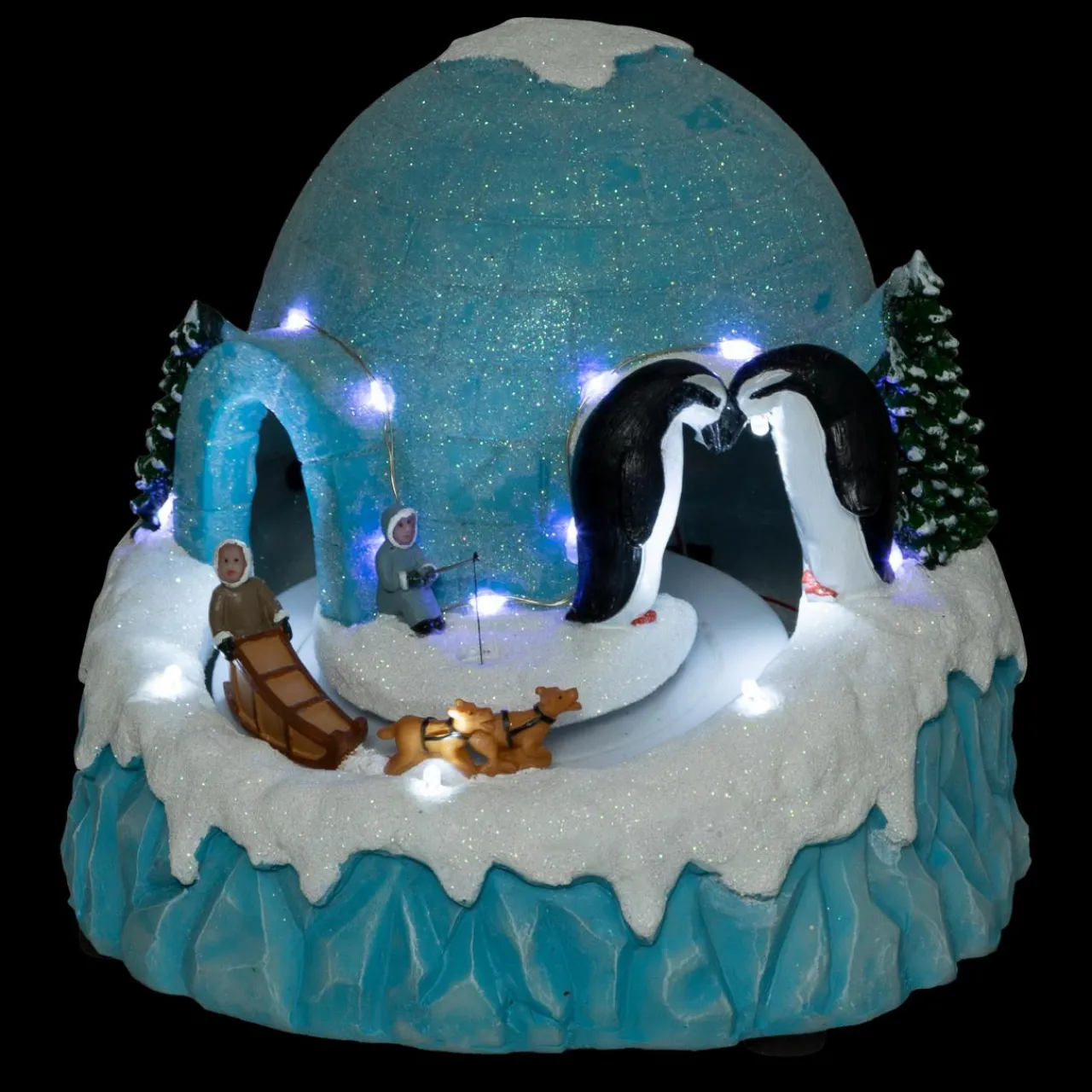 Village De Noël Lumineux|FEERIC LIGHTS Scène de vie illuminée, musicale et animée (H22 cm) Igloo et chiens de traineaux