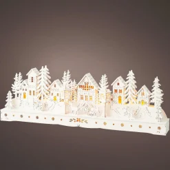 Déco Et Objet De Noël|Village De Noël En Bois|KAEMINGK Scène de vie lumineuse à piles en bois (45 x H15 cm) Village enchanté