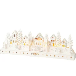 Déco Et Objet De Noël|Village De Noël En Bois|KAEMINGK Scène de vie lumineuse à piles en bois (45 x H15 cm) Village enchanté