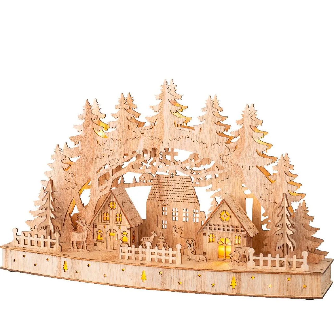 Village De Noël En Bois|KAEMINGK Scène de vie lumineuse à piles en bois (44 x H26 cm) Paysage nordique
