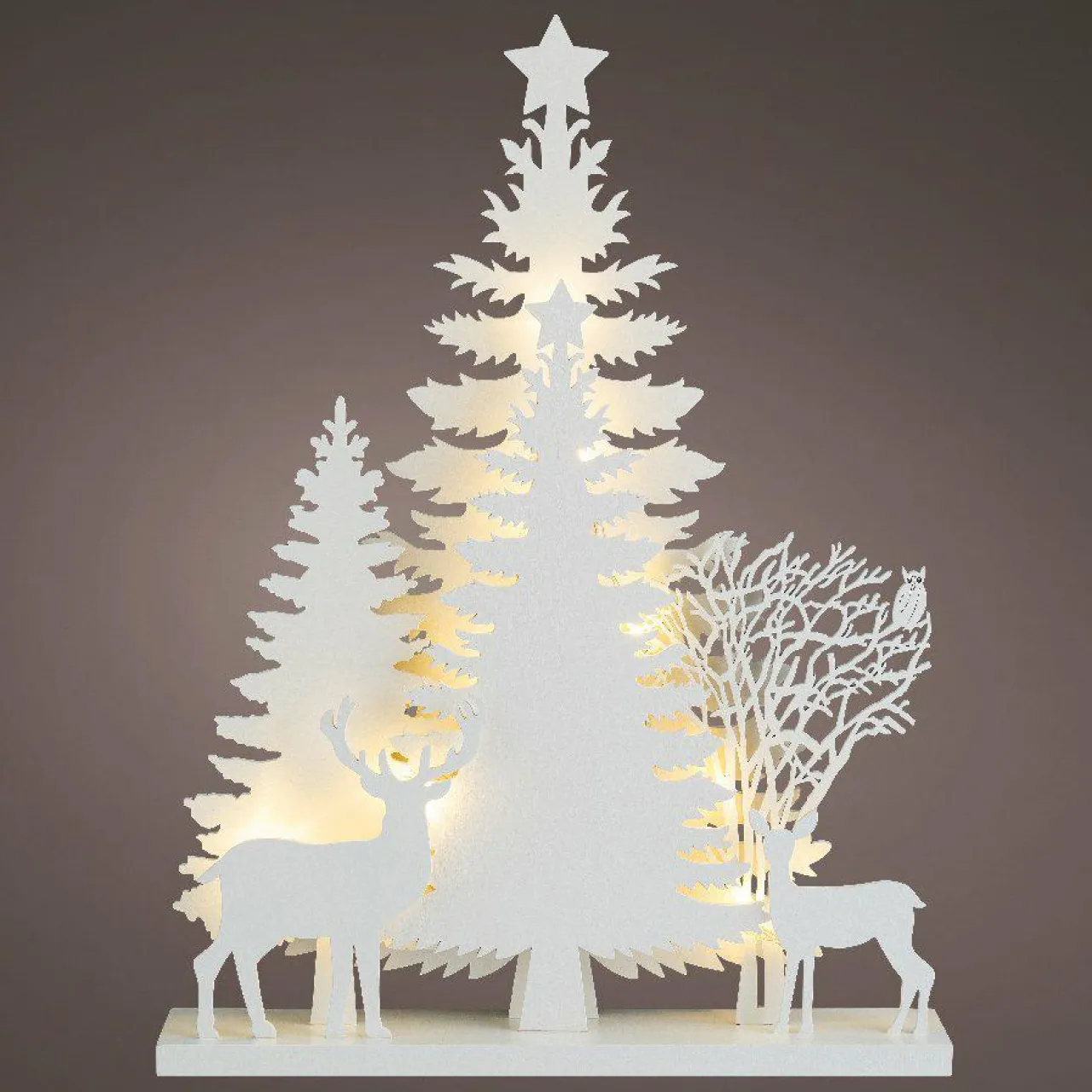 Déco Et Objet De Noël|Déco Et Objet Lumineux|KAEMINGK Scène lumineuse en bois à piles (H40 cm) Forêt Blanc chaud
