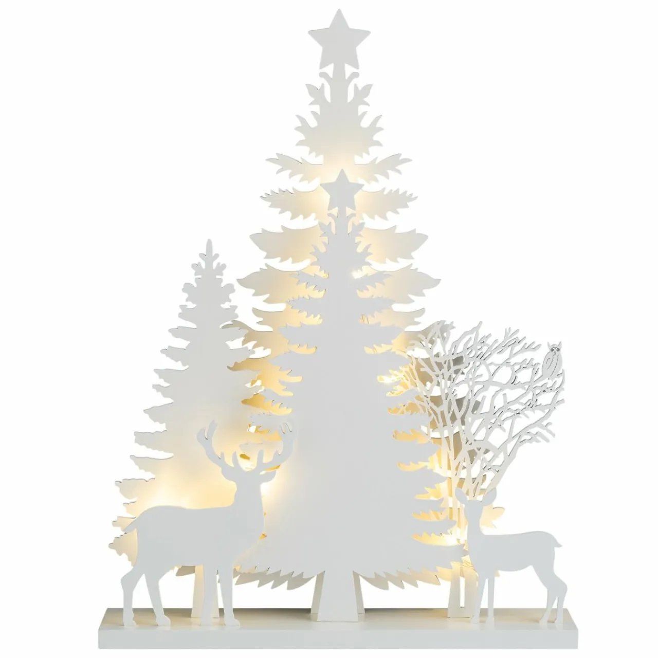 Déco Et Objet De Noël|Déco Et Objet Lumineux|KAEMINGK Scène lumineuse en bois à piles (H40 cm) Forêt Blanc chaud
