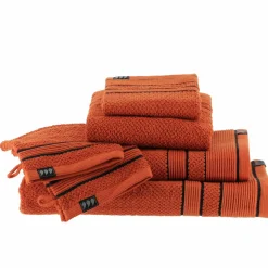 Linge De Bain|Serviette De Bain|TENDANCE Serviette de bain coton (70 x 130 cm) Black Line / noir Terracotta