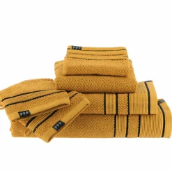 Linge De Bain|Serviette De Bain|TENDANCE Serviette de bain coton (30 x 50 cm) Black Line / noir Jaune ocre