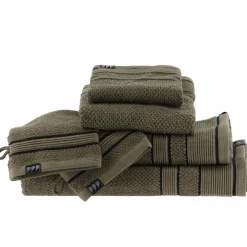 Linge De Bain|Serviette De Bain|TENDANCE Serviette de bain coton (30 x 50 cm) Black Line / noir Vert kaki