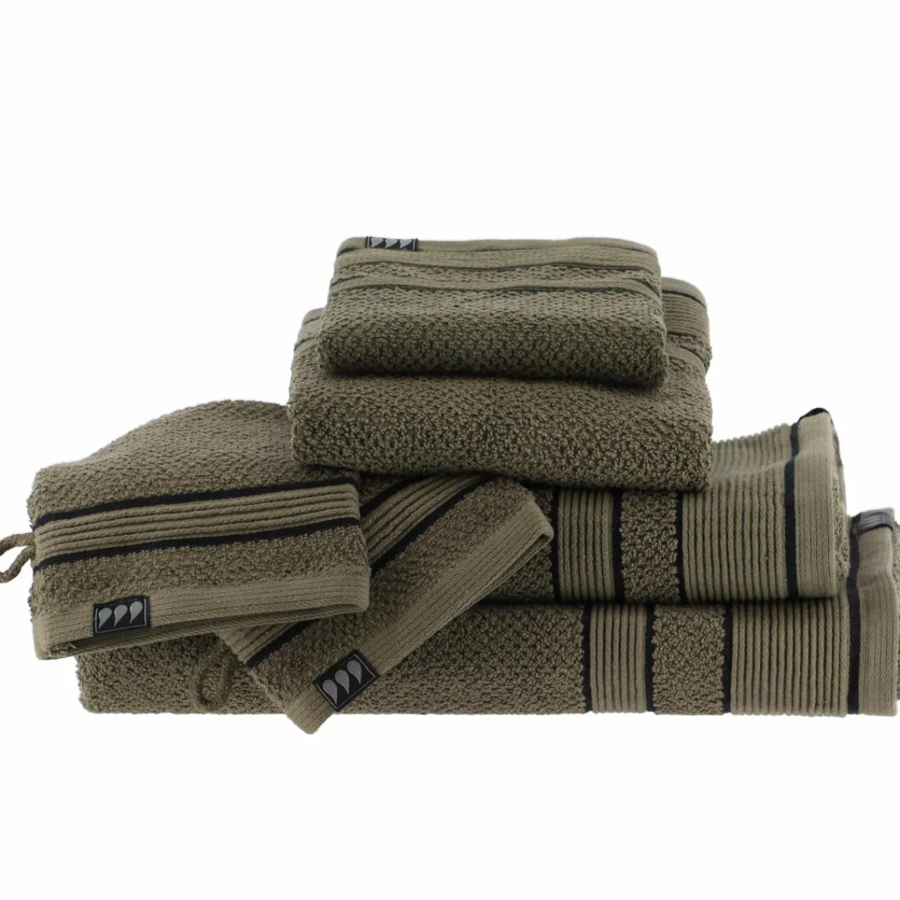 Linge De Bain|Serviette De Bain|TENDANCE Serviette de bain coton (30 x 50 cm) Black Line / noir Vert kaki