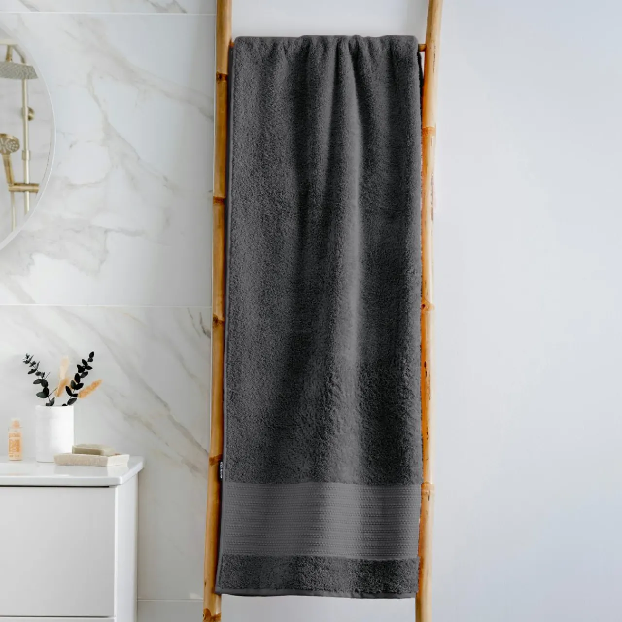 Linge De Bain|Serviette De Bain|EMINZA Serviette de bain coton bio (90 x 150 cm) Méline Gris orage Gris foncé