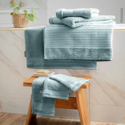 Linge De Bain|Serviette De Bain|EMINZA Serviette de bain coton bio (90 x 150 cm) Méline Bleu glacier