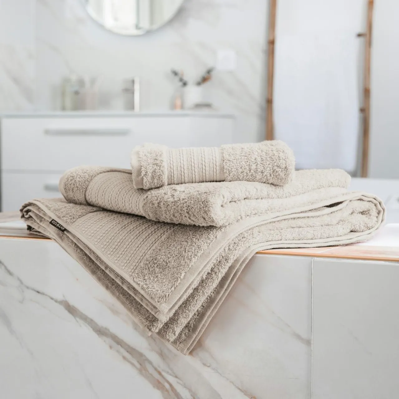 Linge De Bain|Serviette De Bain|EMINZA Serviette de bain coton bio (90 x 150 cm) Méline pampa Beige