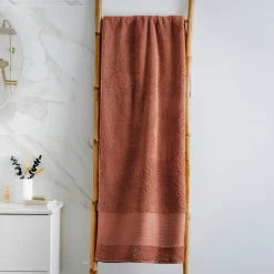 Linge De Bain|Serviette De Bain|EMINZA Serviette de bain coton bio (90 x 150 cm) Méline Terracotta