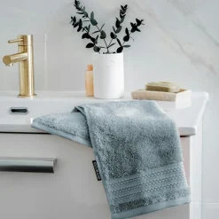 Linge De Bain|Serviette De Bain|EMINZA Serviette de bain coton bio (30 x 50 cm) Méline Bleu glacier