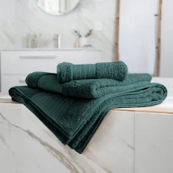 Linge De Bain|Serviette De Bain|EMINZA Serviette de bain coton bio (50 x 90 cm) Méline Vert émeraude