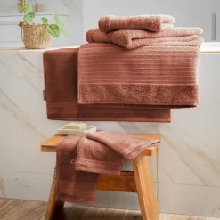 Linge De Bain|Serviette De Bain|EMINZA Serviette de bain coton bio (30 x 50 cm) Méline Terracotta