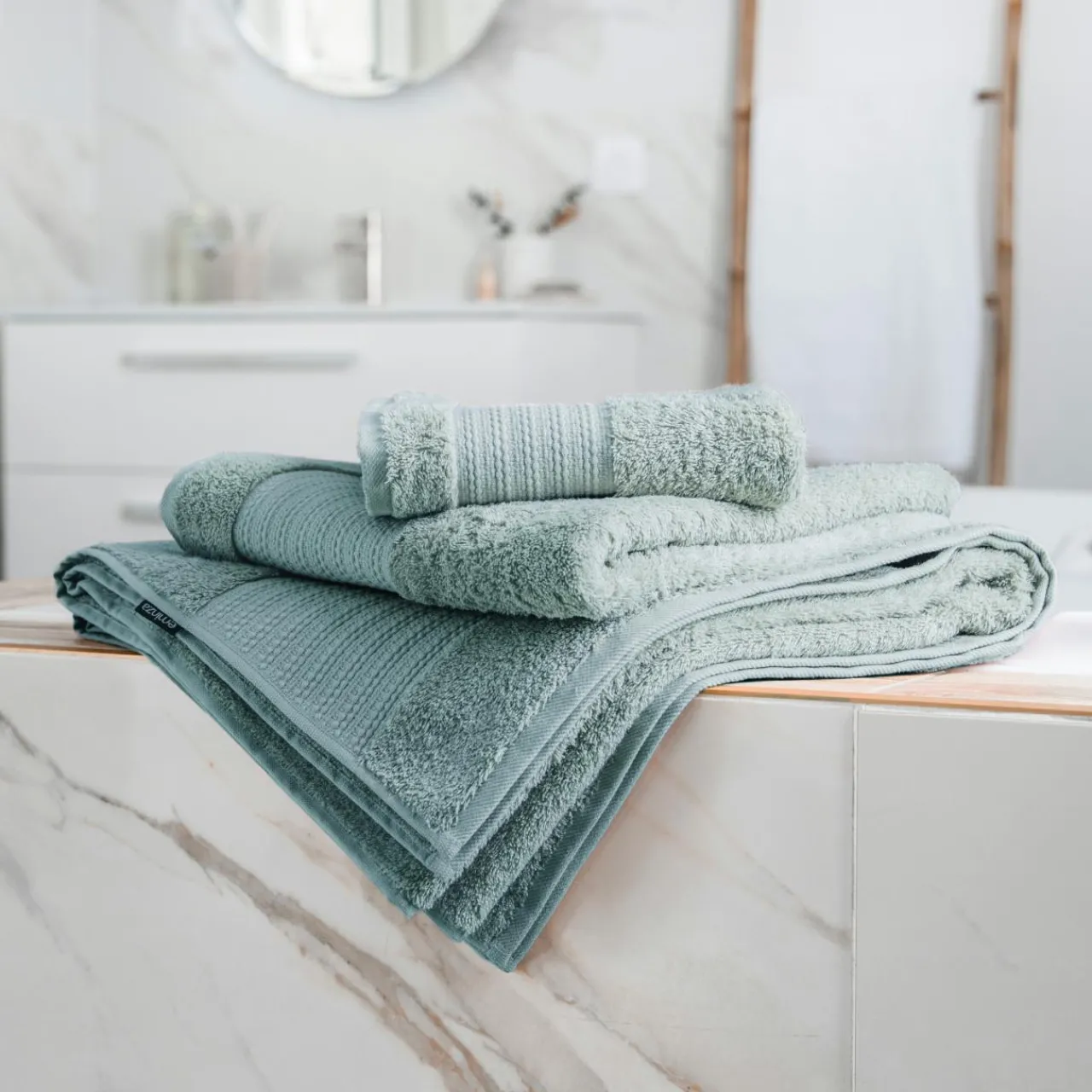 Linge De Bain|Serviette De Bain|EMINZA Serviette de bain coton bio (50 x 90 cm) Méline Bleu glacier