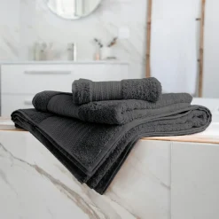 Linge De Bain|Serviette De Bain|EMINZA Serviette de bain coton bio (70 x 130 cm) Méline Gris orage Gris foncé