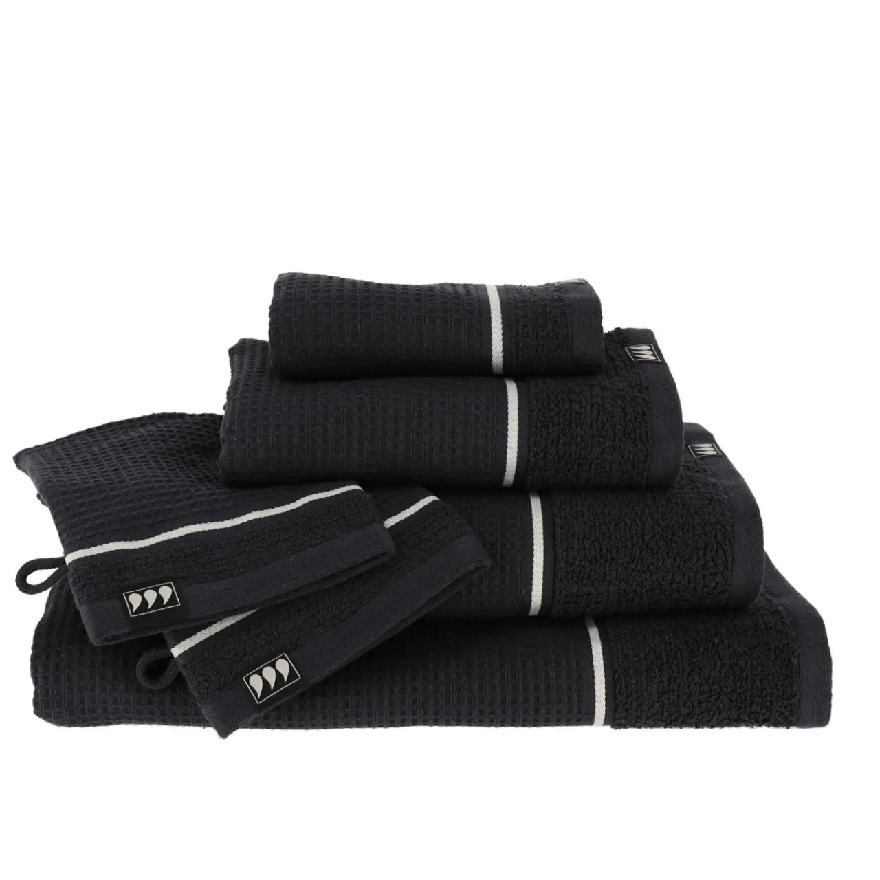 Linge De Bain|Serviette De Bain|TENDANCE Serviette de bain coton nid d'abeille (70 x 130 cm) Japandi Noir