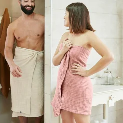 Linge De Bain|Serviette De Bain|EMINZA Serviette de bain gaze de coton (30 x 50 cm) Gaïa Rose Pêche