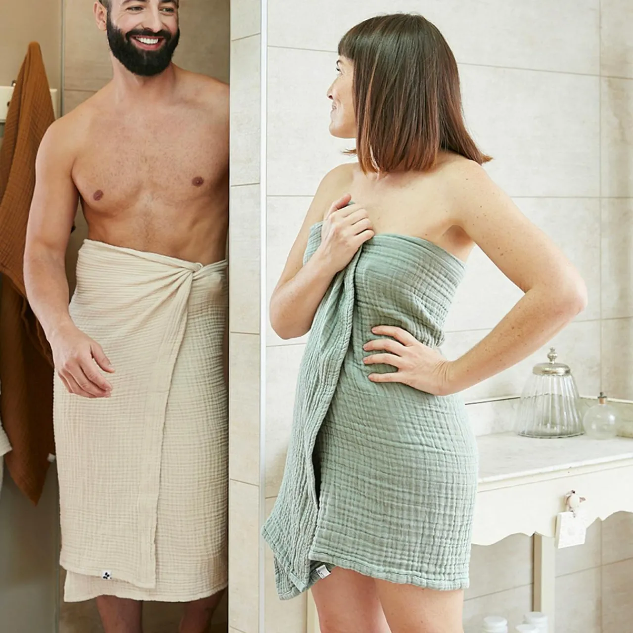 Linge De Bain|Serviette De Bain|EMINZA Serviette de bain gaze de coton (30 x 50 cm) Gaïa Vert Eucalyptus