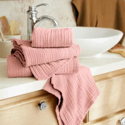 Linge De Bain|Serviette De Bain|EMINZA Serviette de bain gaze de coton (50 x 90 cm) Gaïa Rose Pêche