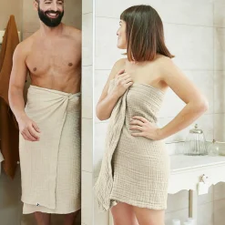 Linge De Bain|Serviette De Bain|EMINZA Serviette de bain gaze de coton (50 x 90 cm) Gaïa pampa Beige