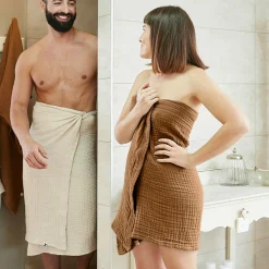 Linge De Bain|Serviette De Bain|EMINZA Serviette de bain gaze de coton (90 x 150 cm) Gaïa Camel