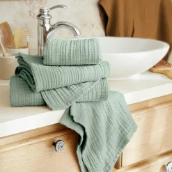 Linge De Bain|Serviette De Bain|EMINZA Serviette de bain gaze de coton (50 x 90 cm) Gaïa Vert Eucalyptus