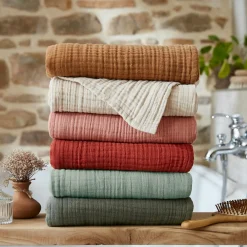 Linge De Bain|Serviette De Bain|EMINZA Serviette de bain gaze de coton (50 x 90 cm) Gaïa Vert romarin