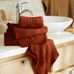 Linge De Bain|Serviette De Bain|EMINZA Serviette de bain gaze de coton (90 x 150 cm) Gaïa Terracotta
