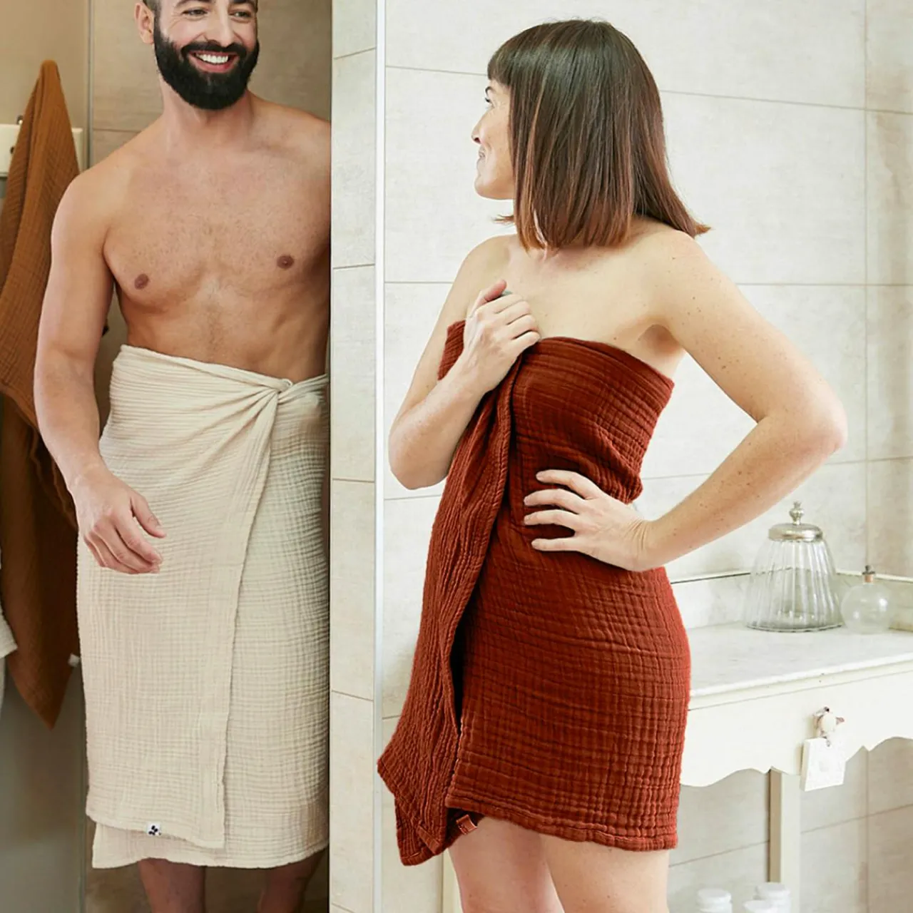 Linge De Bain|Serviette De Bain|EMINZA Serviette de bain gaze de coton (90 x 150 cm) Gaïa Terracotta