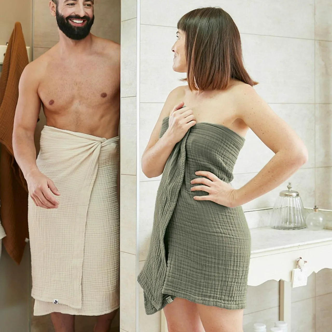 Linge De Bain|Serviette De Bain|EMINZA Serviette de bain gaze de coton (90 x 150 cm) Gaïa Vert romarin