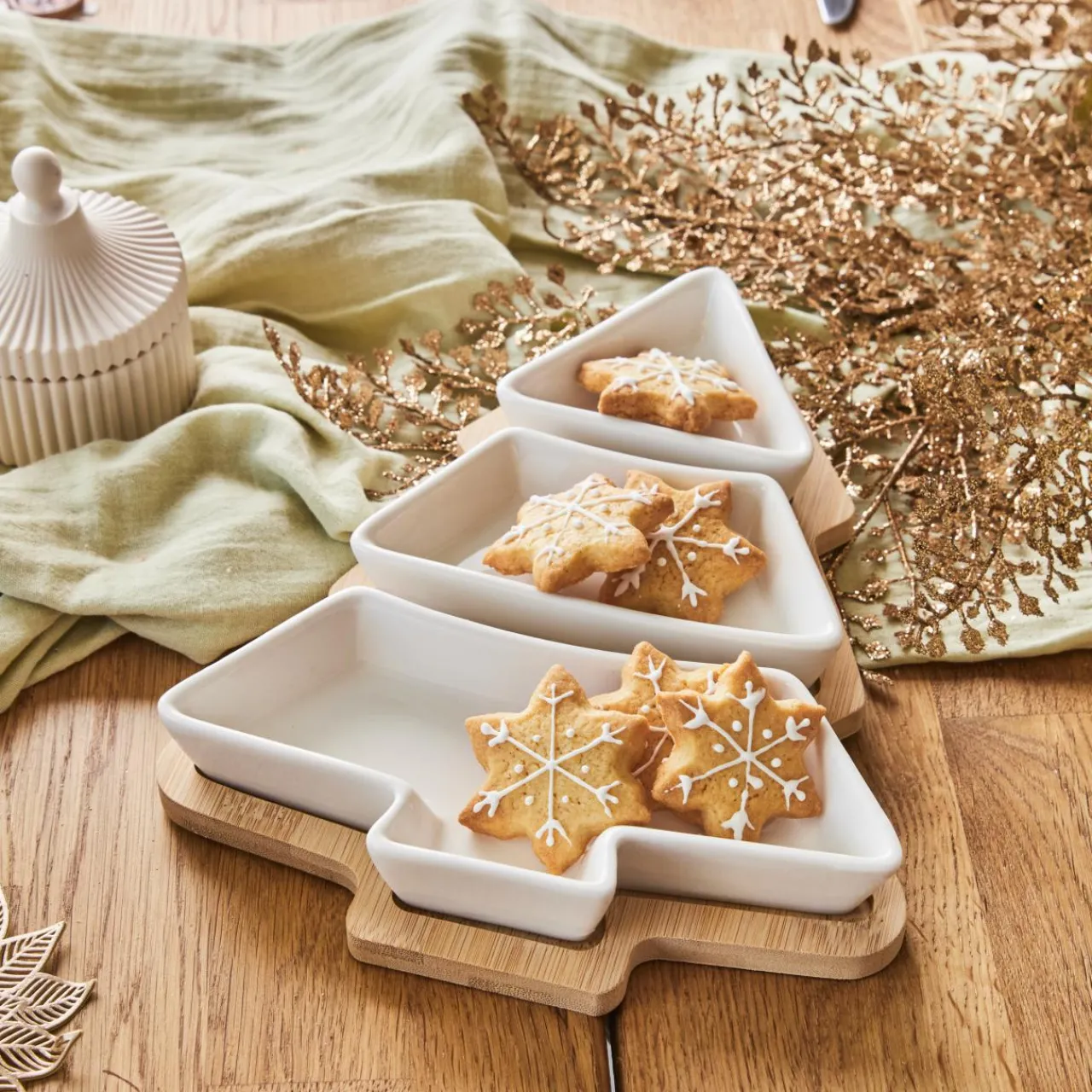 Vaisselle De Noël|KAEMINGK Set à tapas 3 assiettes (27 x 20 cm) Mon beau sapin Blanc