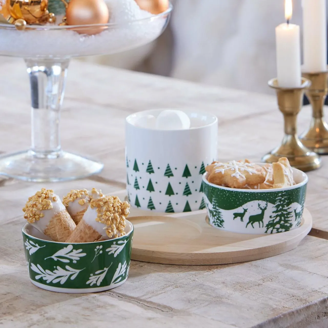 Vaisselle De Noël|KAEMINGK Set à tapas 3 bols (D20 cm) Forêt enneigée et blanc Vert