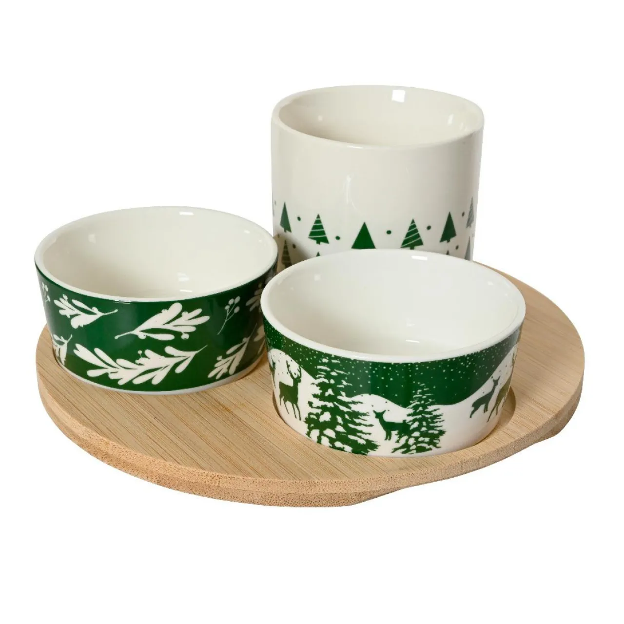 Vaisselle De Noël|KAEMINGK Set à tapas 3 bols (D20 cm) Forêt enneigée et blanc Vert