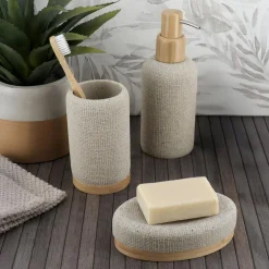 Accessoire Salle De Bain|TENDANCE Set d'accessoires salle de bain effet Maille Beige