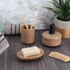 Accessoire Salle De Bain|TENDANCE Set d'accessoires salle de bain grès laqué Season color Caramel