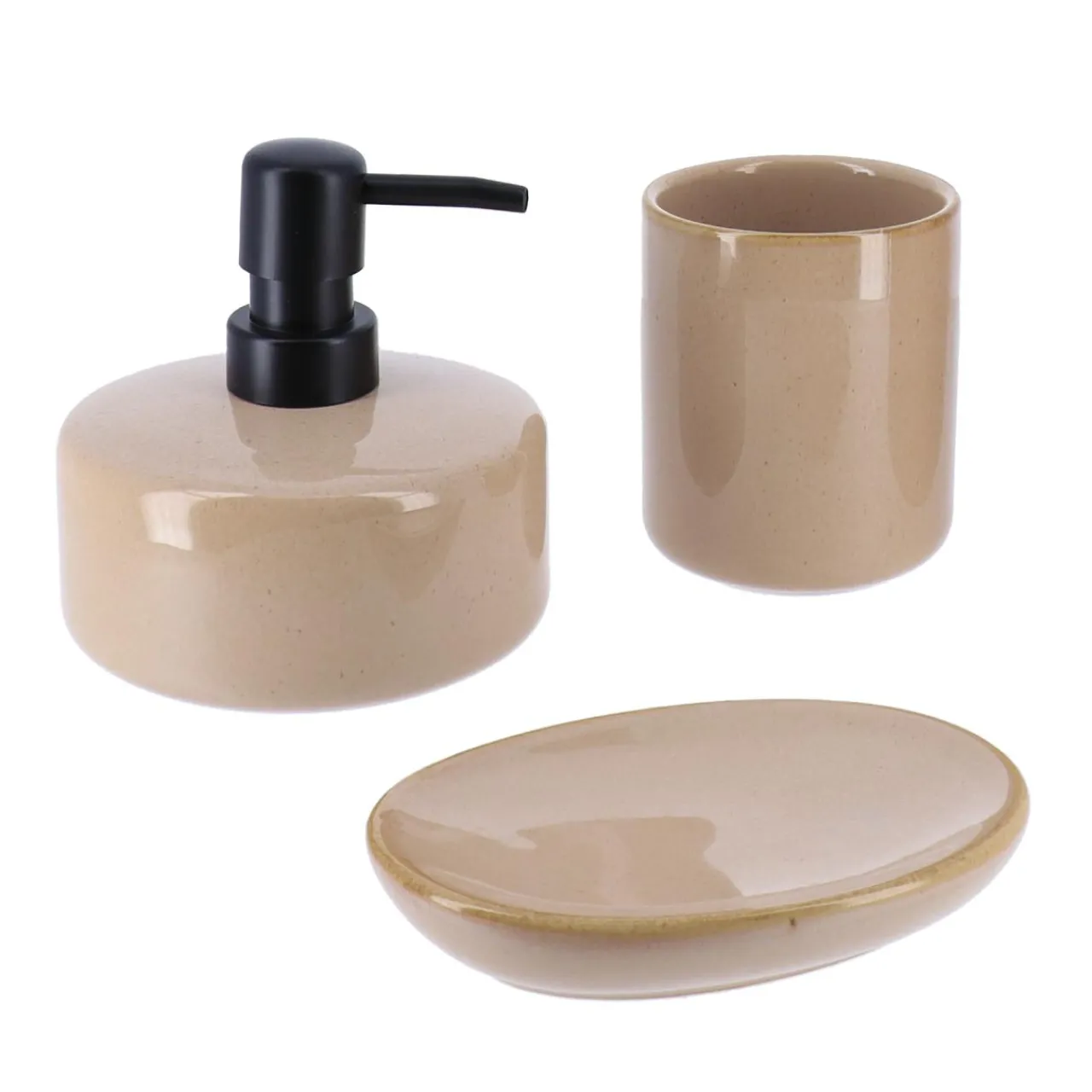 Accessoire Salle De Bain|TENDANCE Set d'accessoires salle de bain grès laqué Season color Beige