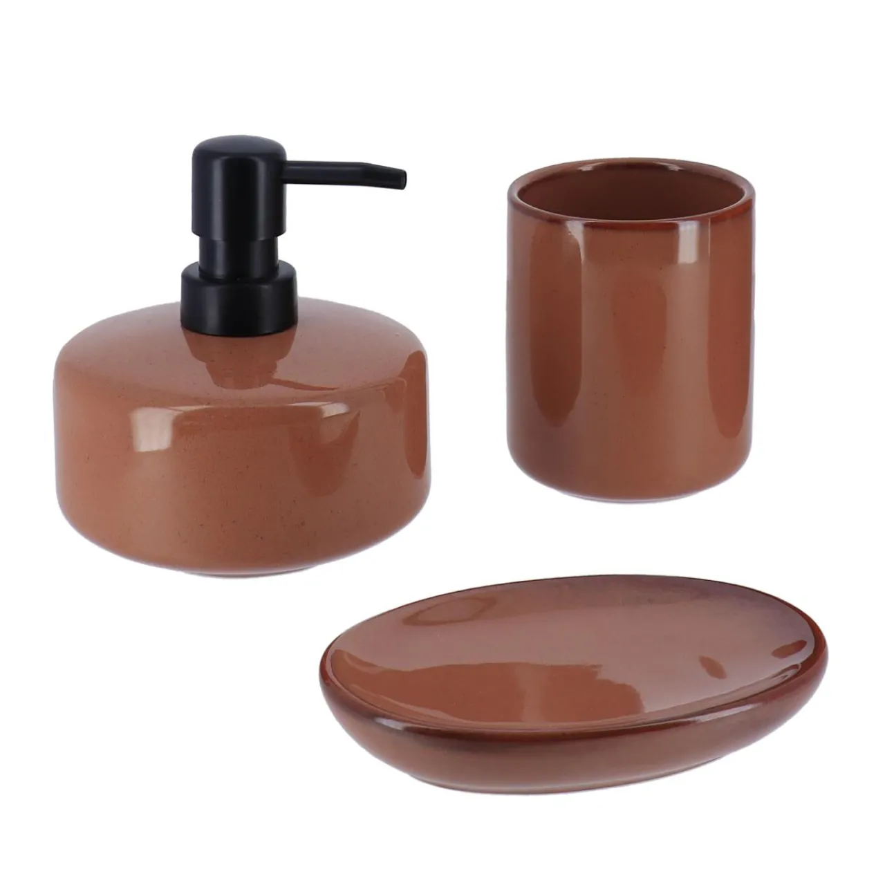 Accessoire Salle De Bain|TENDANCE Set d'accessoires salle de bain grès laqué Season color Ambre