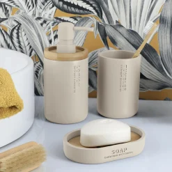 Accessoire Salle De Bain|TENDANCE Set d'accessoires salle de bain Purebamboo Beige