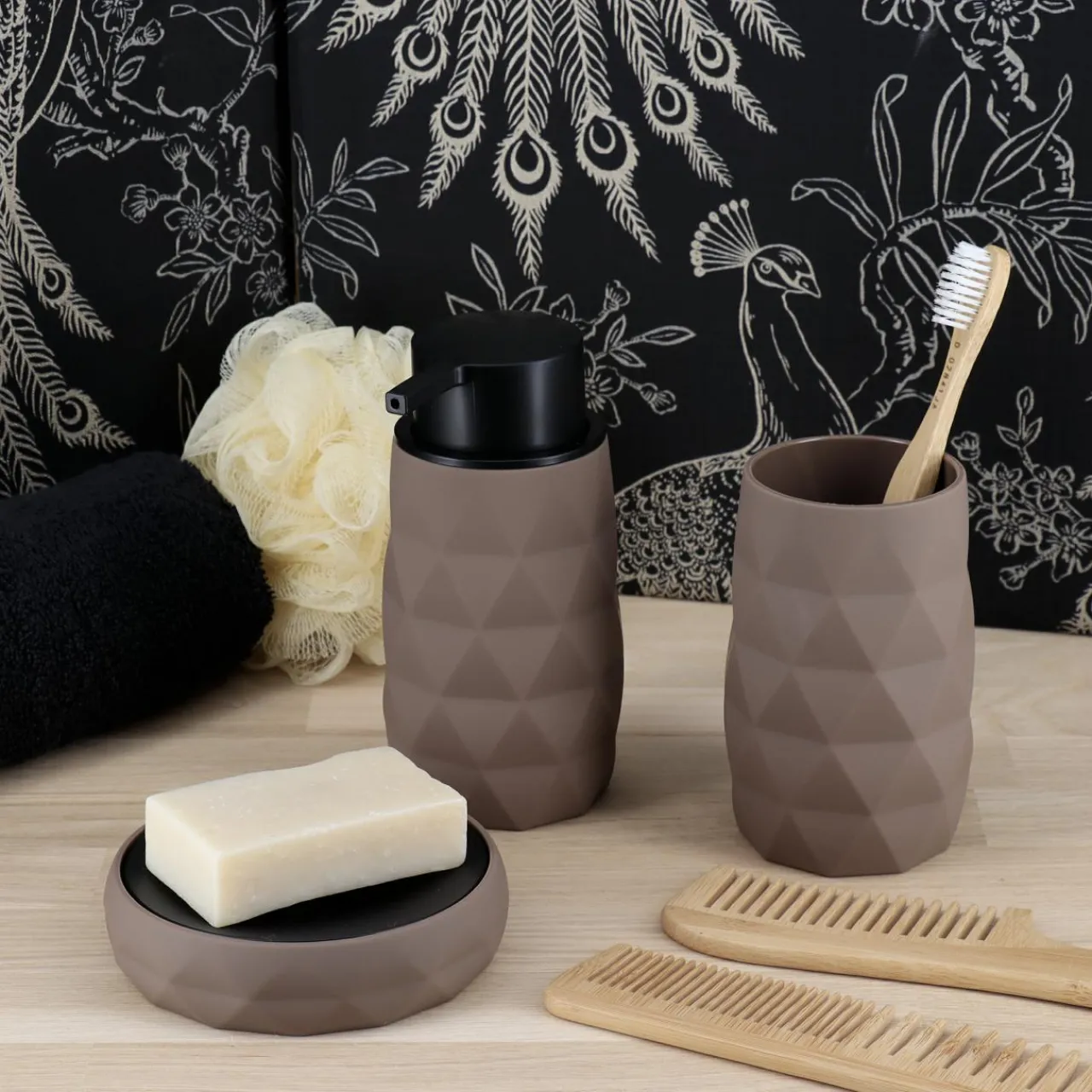 Accessoire Salle De Bain|TENDANCE Set d'accessoires salle de bain Rubby Marron