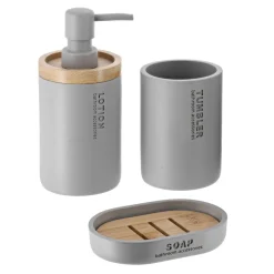 Accessoire Salle De Bain|TENDANCE Set d'accessoires salle de bain Purebamboo Gris clair