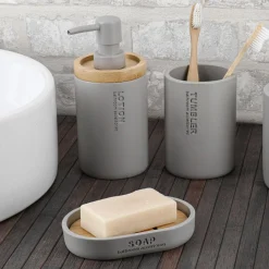 Accessoire Salle De Bain|TENDANCE Set d'accessoires salle de bain Purebamboo Gris clair