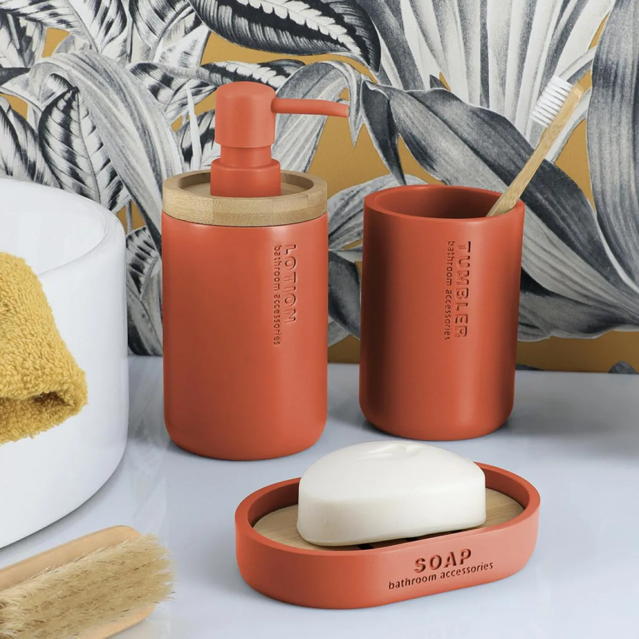 Accessoire Salle De Bain|TENDANCE Set d'accessoires salle de bain Purebamboo Terracotta
