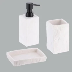 Accessoire Salle De Bain|TENDANCE Set d'accessoires salle de bain Effet Pierre Blanc