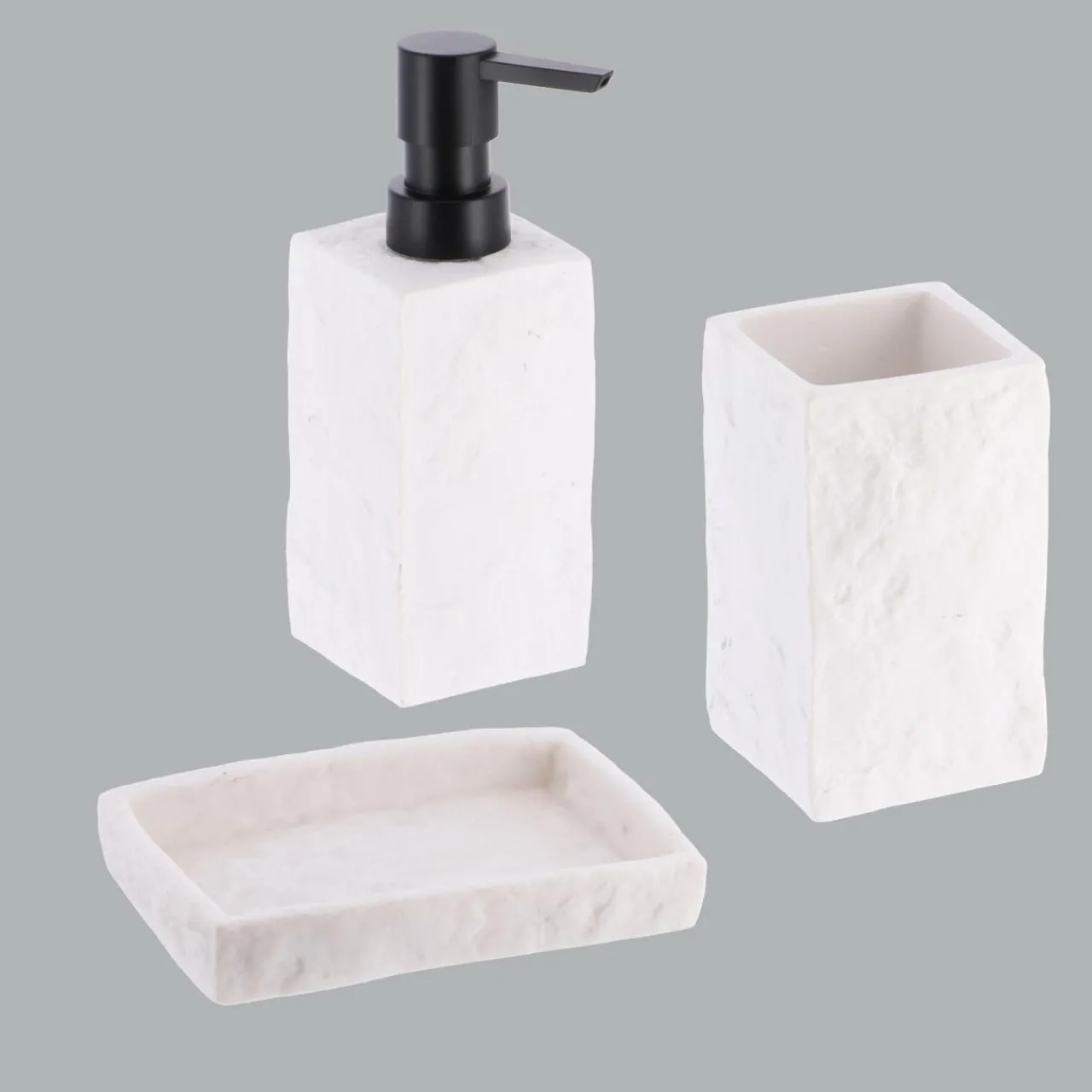 Accessoire Salle De Bain|TENDANCE Set d'accessoires salle de bain Effet Pierre Blanc