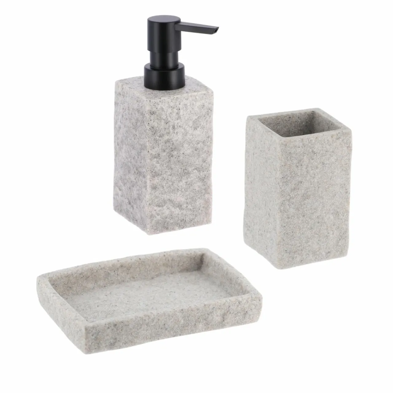 Accessoire Salle De Bain|TENDANCE Set d'accessoires salle de bain Effet Pierre Gris