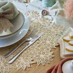 Nappe Et Chemin De Table|KAEMINGK Set de table Fleurs de neige Dées Or