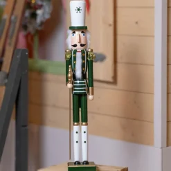 Père Noël, Animaux Et Personnage|KAEMINGK Soldat Casse-noisette en bois (H76 cm) Ernest Flocon foncé Vert