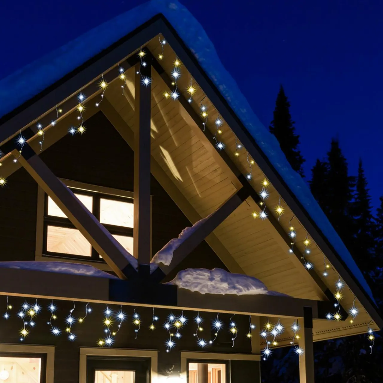 Guirlande Lumineuse|EMINZA Stalactite lumineuse 20 m 490 LED câble noir Stars Bicolore Blanc chaud et froid Bicolore Blanc chaud / Froid - câble noir