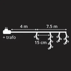 Guirlande Lumineuse|EMINZA Stalactite lumineuse 7,50 m 175 LED câble noir Blanc froid